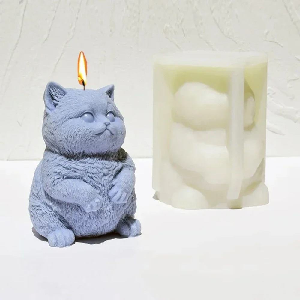 Soap Making Animal Fat - 3D 뚱뚱한 고양이 아로마테라피 양초 실리콘